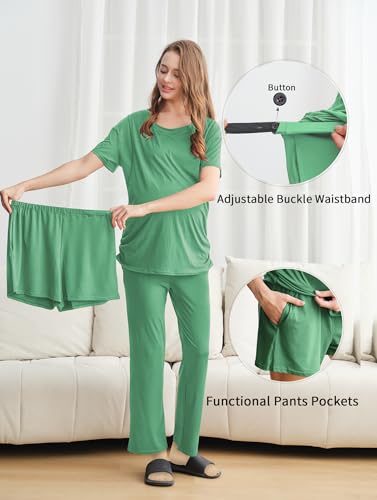 DANSHOW Women Nursing Pajamas Set Breastfeeding Loungewear - color: Grass Green, size: Medium