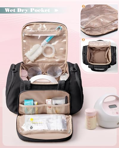 Marscamd Quilted Breast Pump Bag Compatible with Spectra S1 and S2 - color: Black