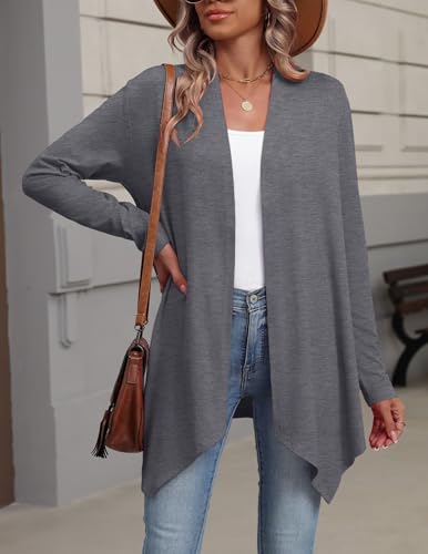 Zeagoo Lightweight Cardigan for Women Long Sleeve Open Front Cardigans - color: Gray, size: Small