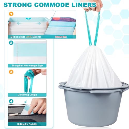 Commode Liners with Absorbent Pads, 60 Bedside Commode Liners and 60 Pads - size: 21*16in-60+60