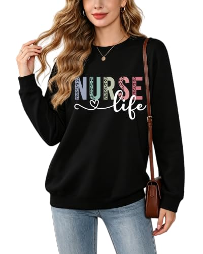 Registered Nurse Sweatshirt Women RN Nurse Long Sleeve Graphic Shirts - color: Black2, size: Medium