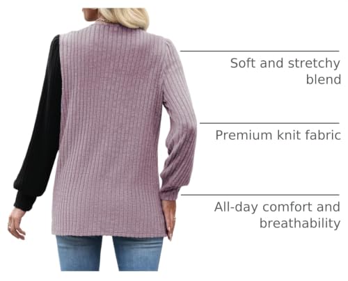 MixShe Womens Knit Sweaters 2026 Fall Winter Casual Long Sleeve Ribbed Colorblock Button Pullover Tops - color: Grey Pink, size: Small