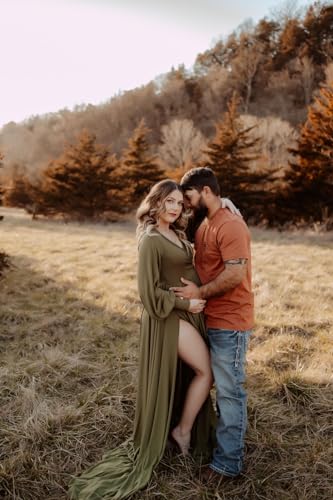 Long Sleeve Maternity Dress for Photoshoot Plus Size - color: 8805 Amy Green, size: X-Large