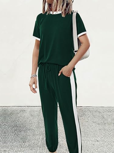 MASCOMODA Womens 2 Piece Outfits Summer Matching Lounge Sets Jogger Set - color: Dark Green, size: Large