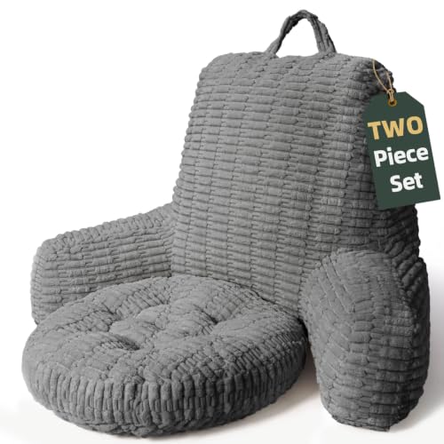 21"H Large Reading Pillow, Backrest Pillow with Floor Cushion Pillow - color: Gray, size: Large(21inch)+Cushion