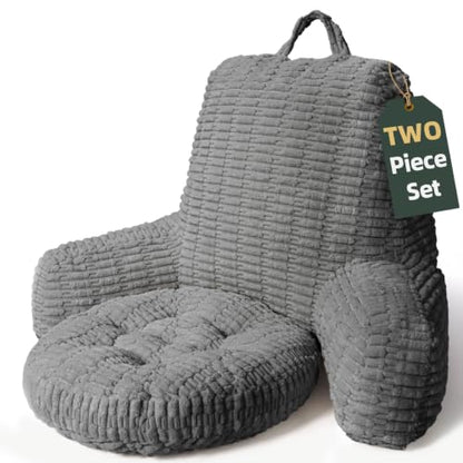 21"H Large Reading Pillow, Backrest Pillow with Floor Cushion Pillow - color: Gray, size: Large(21inch)+Cushion