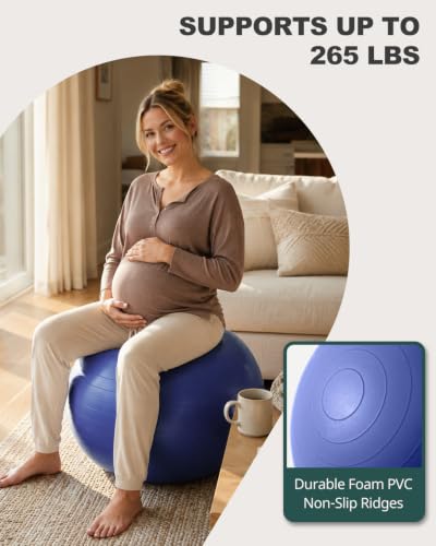 Trideer Yoga Ball for Exercise, Pregnancy, Physical Therapy, Pump Included - color: Indigo, size: L(23-26ines/58-65cm)