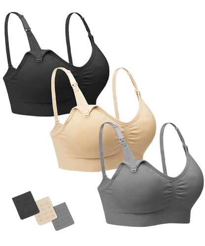 Stelle Nursing Bras Maternity Bralette Seamless for Breastfeeding - color: 3 Black+gray+beige, size: Small