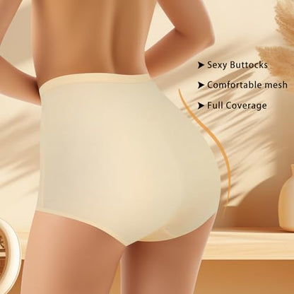 Women's High Waisted Underwear Slightly Tummy Control Cotton Panties Full Coverage Postpartum Briefs 4 Pack - color: Multicolor-green&gray&black&rose Beige, size: Medium