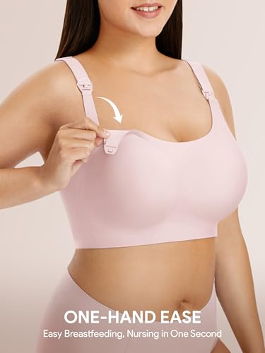 Angelhood Seamless Nursing Bra for Women Wire Free Full Coverage Nursing Bra T-Shirt Bra with Extra Extender - color: Pink, size: X-Large