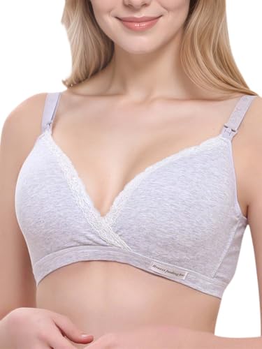 Cross-Front Cotton Nursing Bras - Wireless V Neck Sleep & Lounge Bralette, Comfy Wirefree Pregnancy & Breastfeeding Bra - color: Grey, size: Large