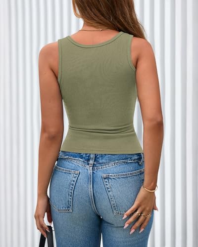 BTFBM Women's Ribbed Summer Tank Tops 2026 - color: Bean Green, size: Medium