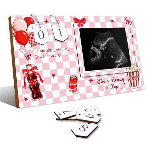 She's Ready to Pop Baby Shower Decorations,Ultrasound Photo Frame,Sonogram Picture Frame with Funny Baby Countdown Weeks,Perfect Gifts for New Parents,Popcorn Gender Reveal Decor for Hilarious Party - size: pop