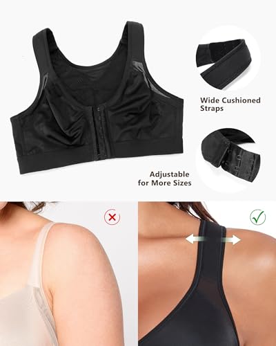 DotVol Women's Front Closure Non Padded Wirefree Back Support Everyday Bra - color: Seamless Black, size: 40B
