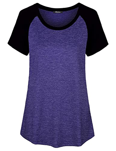 Quinee Womens Short Sleeve Maternity Nursing Tops Raglan Breastfeeding Shirts - color: Purple Black2, size: Medium