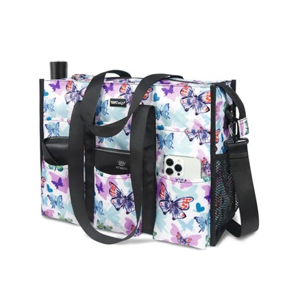 TOPDesign Utility Water Resistant Tote Bag with 22 Pockets, Zipper Closure - color: Butterfly, size: Large