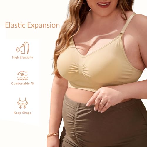 iloveSIA Nursing Bras MulitPack | Wireless & Seamless for Maternity, Breastfeeding & Sleep - color: Black+nude, size: Medium