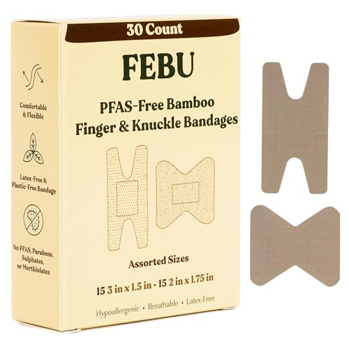 FEBU PFAS Free Bamboo Fingertip Bandages, 30 Count Knuckle & Finger - style: Finger & Knuckle (30 Count)