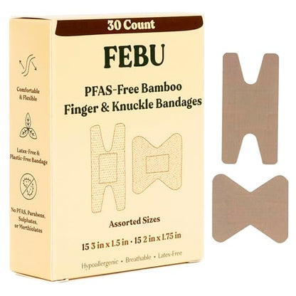 FEBU PFAS Free Bamboo Fingertip Bandages, 30 Count Knuckle & Finger - style: Finger & Knuckle (30 Count)