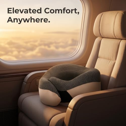 Travel Neck Pillow for Airplanes, Bamboo Charcoal Memory Foam - color: Beige