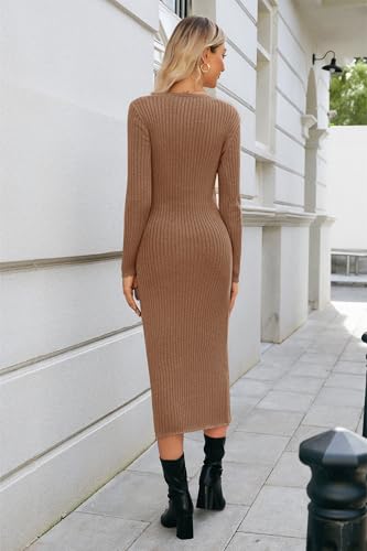OUGES Women's Wool Maternity Sweater Dress Button Fall Baby Shower Dress - color: Camel, size: XX-Large