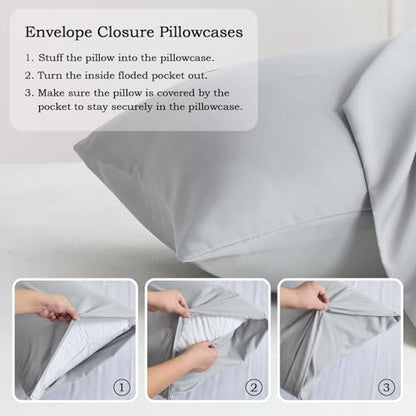 Set of 2 Brushed Microfiber Pillowcases 20x30 in Light Gray - color: Light Gray, size: Queen