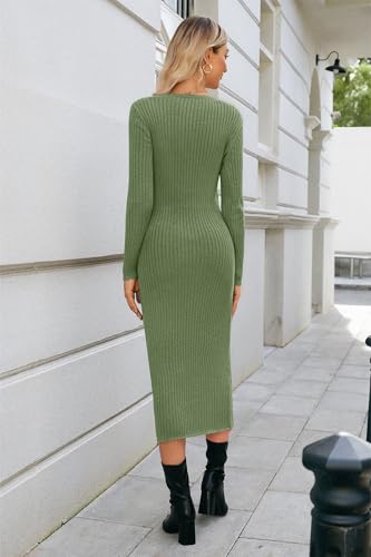 OUGES Women's Wool Maternity Sweater Dress Button Fall Baby Shower Dress - color: Army Green, size: Small