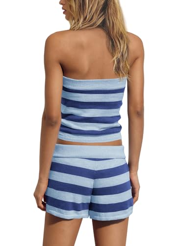 Panadila Womens Striped Lounge Set 2 Piece Outfits - color: Dark Blue Combo, size: Large