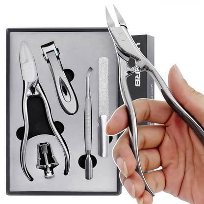 Long Handle Ingrown Toenail Clippers Set for Men Seniors - color: Metallic 5pcs