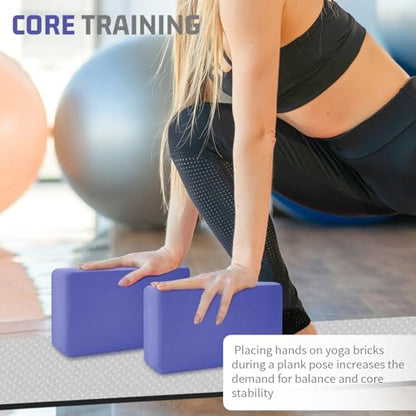 biguphate 2 Pack Yoga Blocks, 3"x6"x9" Rounded Edges Non-Slip, Yoha Bricks - color: Purple