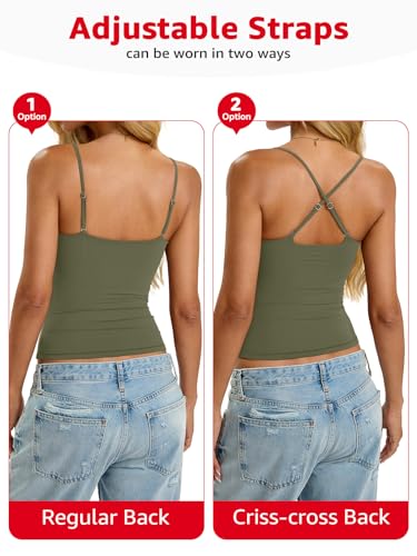 EasyGala Womens Padded Camisole Tank Tops Double Lined Built in Bra Shirts - color: Army Green, size: X-Large