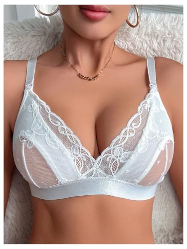 MakeMeChic Women's Nursing Bras for Breastfeeding Lace Maternity Lingerie - color: White, size: Medium