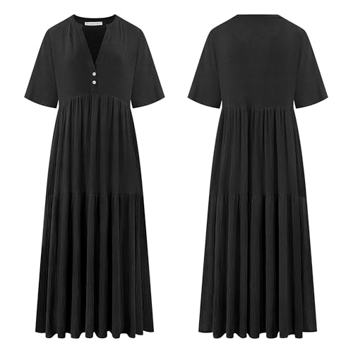 R.Vivimos Womens Summer Cotton Casual Flowy Maxi Dress - color: Black, size: Small