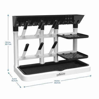 Dr. Brown's Drying Tower, Stand-Up Drying Rack, Countertop Baby Bottle Drying with Organized Storage for Baby Essentials, Space Saving Vertical Rack, Black/White - size: Countertop, style: Black/White Stand-Up Drying Rack