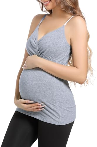 SUIEK 4 Pack Nursing Tank Tops Maternity Cami Cotton Breastfeeding Bralette - color: B-black+grey+army Green+white 4pack, size: Small