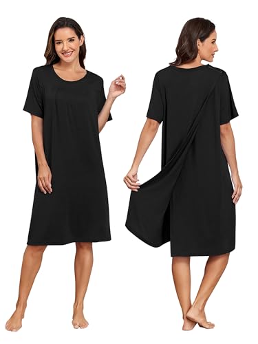 Hospital Gowns for Women Open Back with Snaps - color: Black, size: XX-Large