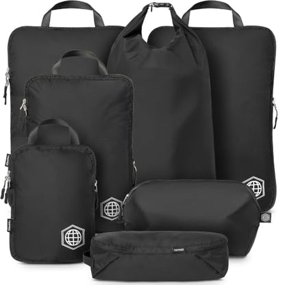 TRIPPED Travel Gear Large Compression Packing Cubes 7-Piece Set for Travel - color: Black