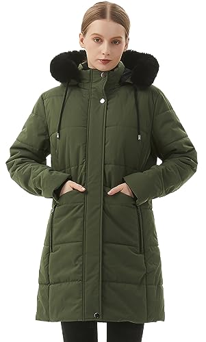 MOERDENG Women's Warm Winter Puffer Coat Waterproof Long Down Jacket - color: Green, size: Small
