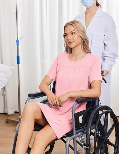 Deyeek Hospital Gowns for Women Tear Away Snap Open Back Post Surgery Dress - color: Pink, size: Medium