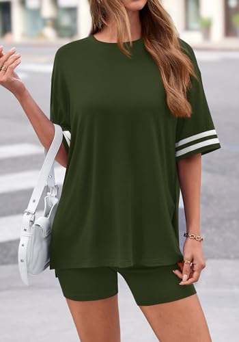KIRUNDO 2 Piece Sets for Women Summer Lounge Set - color: Army Green, size: Medium