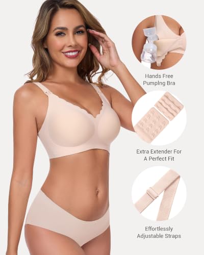 Vinfact Pumping Bra Hands Free-No Underwire Full Coverage Seamless Every Day Bra Holding & Breast Pump Bra - color: Beige, size: 3X-Large