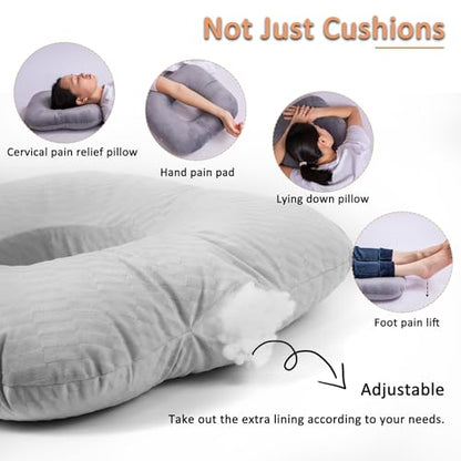 Hshbxd Donut Pillow, Tailbone Cushion for Wheelchair, Office and Travel - color: Gray-diagonal Grid