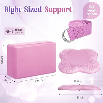 RoundFunny 5 Pcs Yoga Blocks Knee Pads Strap Set Foam Pilates - color: Pink