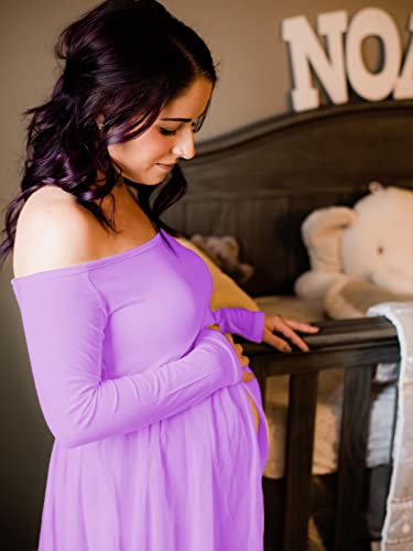 YnimioAOX Maternity Photoshoot Dress Off Shoulder Long Sleeve - color: Ltmauve