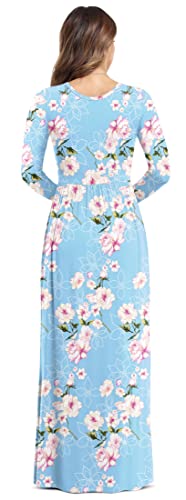 VIISHOW Women's Long Sleeve Loose Plain Maxi Dresses Casual Long Dresses with Pockets - color: 0-flower-light Blue, size: X-Large