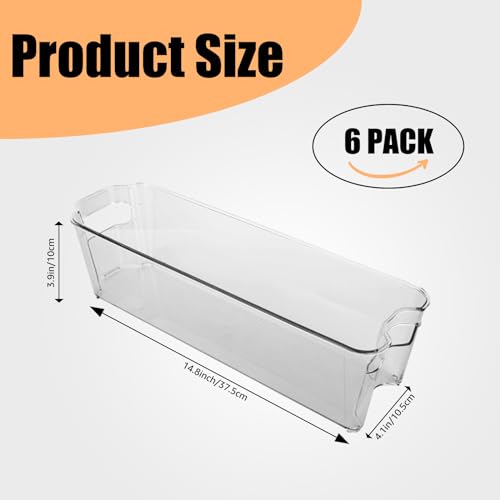 YOUNTHYE 6PCS 15inch Fridge Organizer Bins Breastmilk Freezer Storage Organizer Narrow Freezer Organizers Bins Long Clear Plastic Storage Bin for Pantry Plastic Storage Bin for Breast Milks, Freezer