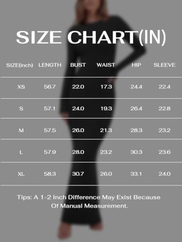REORIA Women's Long Sleeve Ribbed Bodycon Maxi Dresses - color: Black, size: Medium