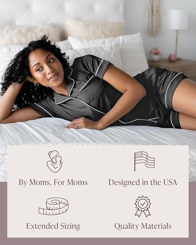 Kindred Bravely Clea Short Sleeve Pajama Set, Maternity & Nursing Sleepwear - color: Black, size: Large