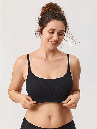 MOMANDA Ribbed Nursing Bras for Breastfeeding - color: Black, size: Large