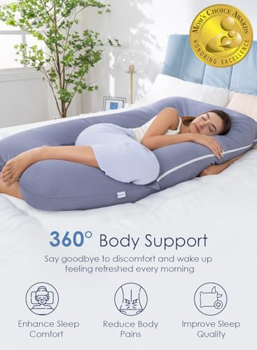 QUEEN ROSE Cooling Pregnancy Pillow, U Shaped Maternity Body Pillow, Blue - color: Blue